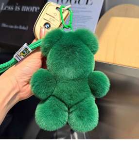 Fausse fourrure Rex lapin ours en peluche sac à dos en peluche porte-clés mignon doux moelleux pompon pendentif peluche Animal jouet sac breloque porte-clés - Product Image 6