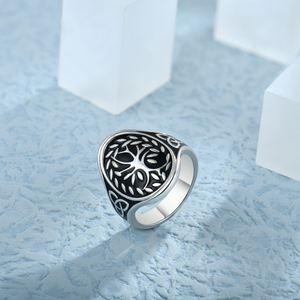 YILUN Vintage Arbre de Vie Bague Celtique Bijoux Noir Émail Cadeaux Rhodium Plaqué Argent Sterling 925 Viking Homme Bague - Product Image 2