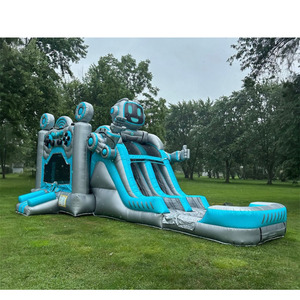 Tobogán Inflable Doble <span class=keywords><strong>para</strong></span> <span class=keywords><strong>Piscina</strong></span>, Lago y Mar, <span class=keywords><strong>Casa</strong></span> de Brinco <span class=keywords><strong>con</strong></span> Temática de Robot y Tobogán - Product Image 2