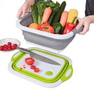 Bassine de lavage <span class=keywords><strong>pliable</strong></span> en plastique écologique pour la maison, avec panier égouttoir et <span class=keywords><strong>planche</strong></span> à découper intégrée - Product Image 3