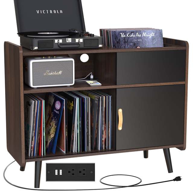 AJUNION Mid Century Modern Record Player Stand Turntable Stand Record Display Vinyl Record Storage Holds up to 350 Albums
