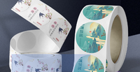 Etiqueta Adhesiva Redonda con Logotipo de Marca, Impresa Personalizada en Fábrica, Papel Artístico en Rollo con Relieve, Laminación Mate, Reciclable