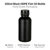 Bouteille en PEHD noir de 250 ml avec bouchon à clapet pour huile de poisson, conteneur alimentaire liquide de qualité alimentaire pour compléments alimentaires - Vente en gros