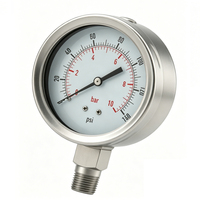 Manomètre industriel à tube Bourdon tout en acier inoxydable, cadran de 2,5 pouces, 0-10 bar / 0-140 psi, raccordement inférieur, 1,0 %/1,6 % SUS316