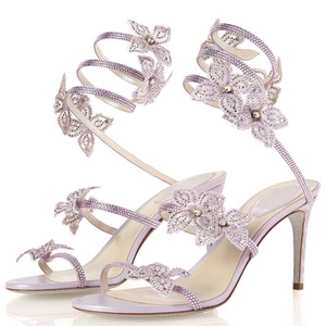 Sandales à bout rond et ouvert pour femmes, chaussures de Banquet à talons hauts, diamants brillants, fleur, Sexy - Product Image 4