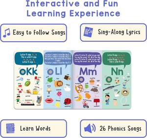Livre sonore interactif - Chansons de phonétique - 26 chansons sonores des lettres - Livre d'apprentissage sonore pour enfants d'âge préscolaire et de <span class=keywords><strong>maternelle</strong></span> - Product Image 4