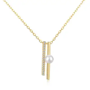 S925 sterling silver necklace with female line pearls inlaid with advanced European and American elegant clavicle chain