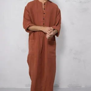 Saudi-Arabien Abaya Kleid Muslim Kaftan Arabische Männer Jubba Thobe Mit Langarm Solid Pockets Roben