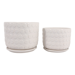 Vasi in gres effetto bolle con sottovaso per decorazioni interne ed esterne, uso domestico e da giardino - Product Image 3