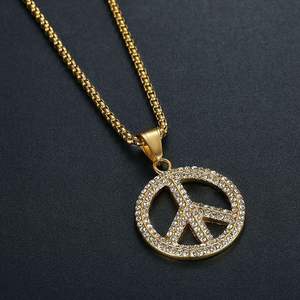 Hip Hop Anti <b>War</b> and Peace Symbol Iced Out CZ Waterproof Pvd Stainless Steel Pendant Fashion Jewelry Necklaces for Men Women - Product Image 6