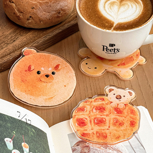 Spot Wholesale Acrylic Coasters - Bread on the Run Series, Cartoon Creative Heat-Resistant Table <b>Mats</b> & Desktop Decor Coasters - Product Image 2