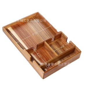 Plateau de canapé en bois massif, plateau de table basse multifonctionnel pour le salon, pour servir des collations avec des supports pour téléphone et télécommande - Product Image 5