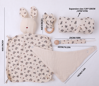 Coffret Cadeau Bébé OEM 5 Pièces : Doudou Lapin en Mousseline de Coton, Anneau de Dentition en Bois, Attache-Sucette, Bavoir – Idéal Naissance 0-12 Mois