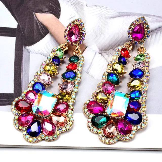 Kaimei Fashion Jewelry Luxury Exaggerate Colorful Earrings For Women Vintage Rhinestone Drop Earrings Fashion Statement Earrings