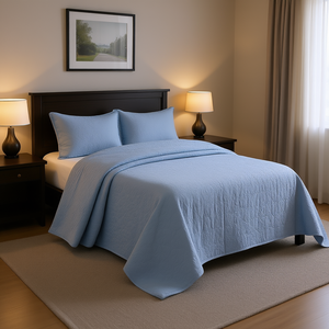 Juego de Cubrecama Reversible DB Azul Tamaño Queen, Acolchado Floral de Algodón y Poliéster para Uso Doméstico - Product Image 2