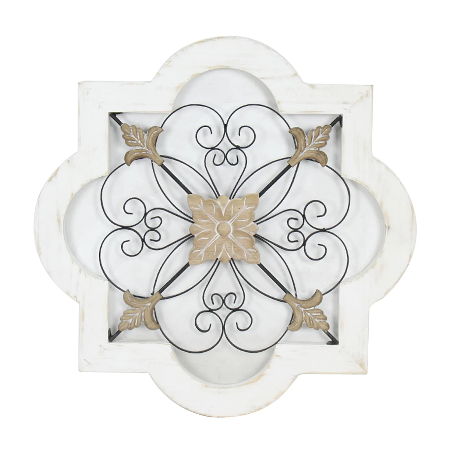 HYKING-medallón grande De Metal y madera, flor De Lis, decoración De pared redonda