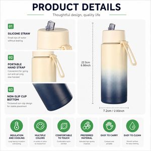 Custom 22oz 34oz Australia Frank Vacuum <b>Flask</b> Stainless Steel Insulated 34oz Water Drink Bottle with Flip Straw Lid Strap - Product Image 4