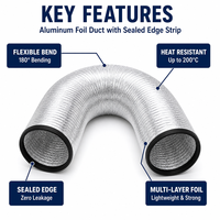 Tuyau flexible en aluminium avec collier en caoutchouc noir, facile à installer, pour l'évacuation des sèche-linges, des hôpitaux, des écoles, des hottes de cuisine, des systèmes de ventilation HVAC