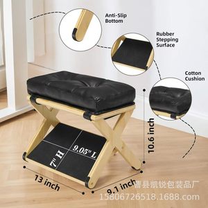 Premium <b>Pine</b> Wood Footstool With Cushion And Storage <b>Shelf</b> For Office Use - Product Image 2