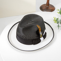 Chapeau de jazz à bord plat haut de la mode européenne américaine personnalisée bandes plumes Fedoras chapeaux de paille casquettes