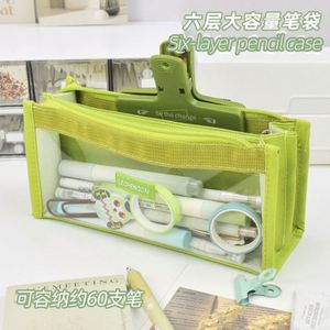 Students Clear PVC Pencil Case 6 <b>Compartments</b> Waterproof Organizer Pen <b>Bag</b> for Exams Pastel Color Pastel Clear Pencil Pencil <b>Bag</b> - Product Image 3