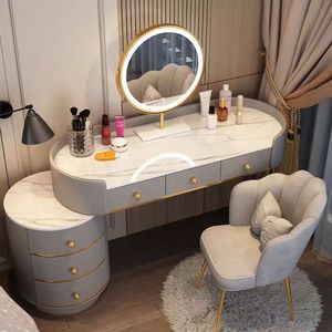 Luxury Modern Minimalist <strong>Dressing</strong> <strong>Table</strong> for Master Bedroom LED Lighted Mirror <strong>Compact</strong> Storage Cabinet Hotel-Style Design - Product Image 3