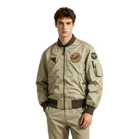 Blouson aviateur vintage MA-1 avec patchs, bordure côtelée, fermeture éclair intégrale, coupe-vent, respirant, coupe ample, manteau décontracté en toile pour l'extérieur