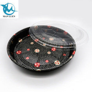 Popular Plastic Disposable Deep Black Round Sushi Containers For Take Away Food Packaging Party Tray