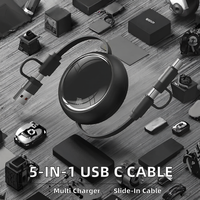 Câble USB C rétractable 5-en-1 avec logo personnalisable, charge rapide 3A, chargeur multiple 3-en-1 pour imprimante