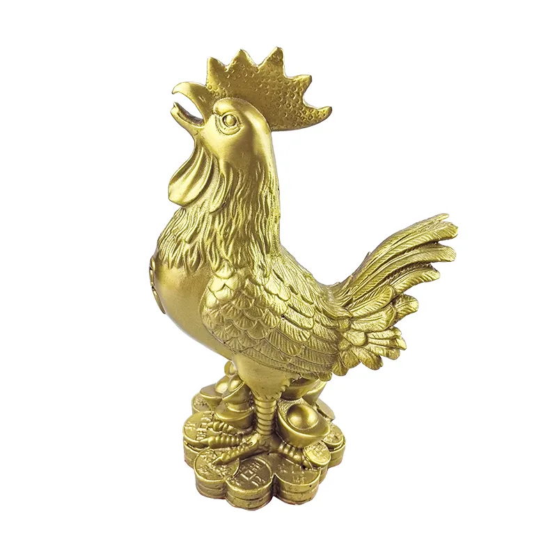 Ornamen ayam jantan kerajinan kuningan kustom pabrik ornamen emas keberuntungan Feng Shui dengan harga bagus