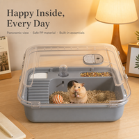 Jaula Grande Transparente de Plástico para Hámster con Vista Panorámica, Villa de Lujo con Accesorios, Zona de Baño, Alimentación y Bebida para Interiores