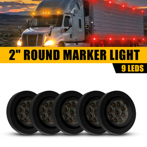 Feux de position latéraux ronds AUXITO de 2 pouces, 9 LED jaunes ambre, avec anneau de fixation pour camion, UTV, couvercle fumé, 5 pièces - Product Image 1