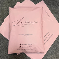 Enveloppes postales personnalisées avec logo imprimé, imperméables, biodégradables, recyclables, avec fermeture adhésive, 60 microns, avec poignée, emballage rose