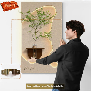 UNIART 3D LEDグロー木壁装飾砂岩レリーフ壁画彫刻ミニマリストホテル回廊グリーン植物花瓶ホールアート装飾 - Product Image 6