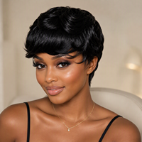 Perruque Courte Pixie en Cheveux Humains, Ondulée et Dégradée, Faite à la Machine, Noire Naturelle pour Femmes, Vente en Gros Usine
