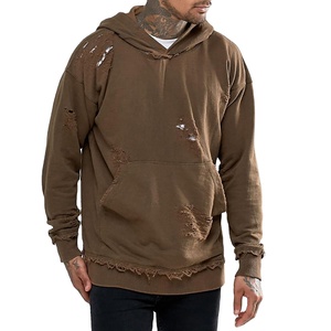 Sudaderas con capucha personalizadas para hombre, rasgadas, lisas, lavadas - Product Image 1