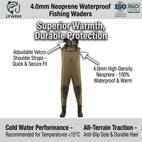 Vente flash : Waders unisexes imperméables en néoprène 4 mm avec bottes en caoutchouc vulcanisé, durables pour la pêche à la mouche et les activités de plein air