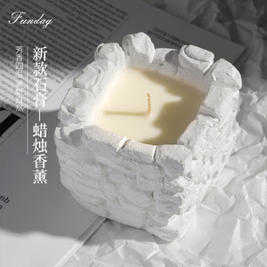 Fundag Plaster Candle Holder Square Castle Shape Scented Aromatherapy Home Decor Nordic Style Gift - Product Image 1