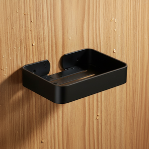 Porte-savon rectangulaire mural avec égouttoir intégré, design minimaliste en plastique noir pour salle de bain - Product Image 3