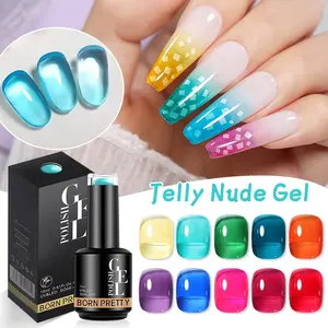 BORN PRETTY 15ml Crystal Glass Gel Nails NonToxic Natural Color Pink Nude Jelly Semi Transparent Gel Polish Custom Logo