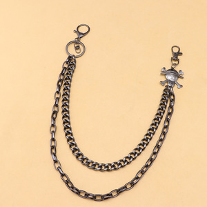 Chaîne de pantalon double couche en métal motif crâne de pirate noir, chaîne de taille Hip Hop en alliage de zinc noir canon, design squelette, pour usage quotidien - Product Image 6