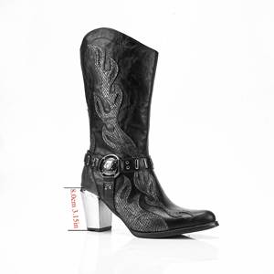 Chaussures pour femmes automne-hiver - Bottes à motif flamme vieilli avec fermeture éclair latérale, bottes de cow-boy occidentales rétro à talon carré tendance - Product Image 4