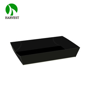 Strong black stackable folding food catering corrugated cardboard box tray