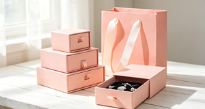 Caja de Joyería de Alta Gama Hecha a Mano con Cajón Deslizable, Cierre Magnético, Cartón Rígido Rosa Grueso, Tiradores de Satén, Forro Negro Aterciopelado - Product Image 2