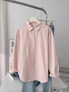 Camicia autunnale in tinta unita rosa da donna blusa bianca intrecciata con bottoni con decorazione semplice Logo anteriore Anti-Pilling stile Casual - Product Image 4