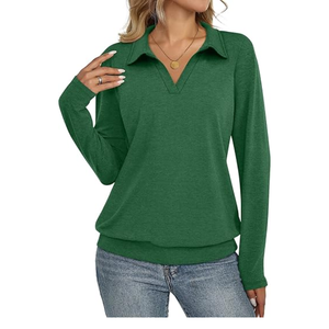 Camisetas de Manga Larga para Mujer, Estilo Casual de Negocios, Cuello en V, Transpirables, de Punto, con Banda en el Bajo y Logotipo - Product Image 6