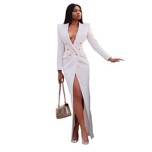 Women's Clothing Hot Wishebay Sale Solid Color Long V-neck Suit <strong>Coat</strong> - Product Image 1