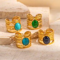Novirassine 18K Gold 316L Edelstahl PVD-Beschichtet Wasserdicht Hypoallergen Vintage Breiter Mehrschichtiger Farbiger Muschelring Geschenk