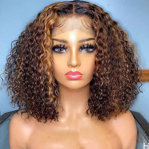 Perruques courtes bouclées crépues avec mèches, cheveux humains 10A, perruques <span class=keywords><strong>bob</strong></span> à dentelle frontale 13x4, perruques courtes bouclées profondes en cheveux vierges brésiliens pour <span class=keywords><strong>B</strong></span> - Product Image 6