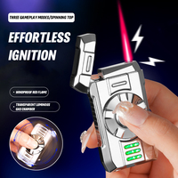 Nouveau Briquet Gonflable Flamme Rouge Jet Style Mecha Tendance et Cool, Briquet Rotatif de Luxe en Métal Coupe-Vent pour le Bout des Doigts